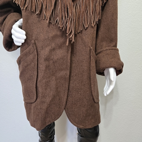 Vintage Donny Brook Brown Wool With Leather Fringe Size L - Picture 10 of 14